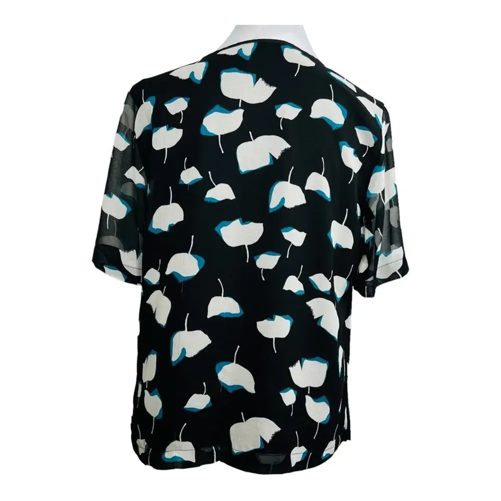 DKNY Floral Print V-Neck Elbow Sleeve L